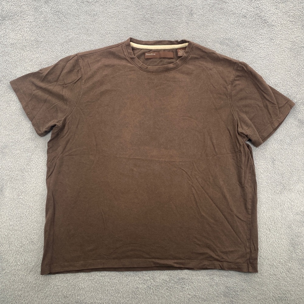 Perry Ellis T-Shirt Mens Large Brown Cotton Modal Blend Short Sleeve Crew Neck